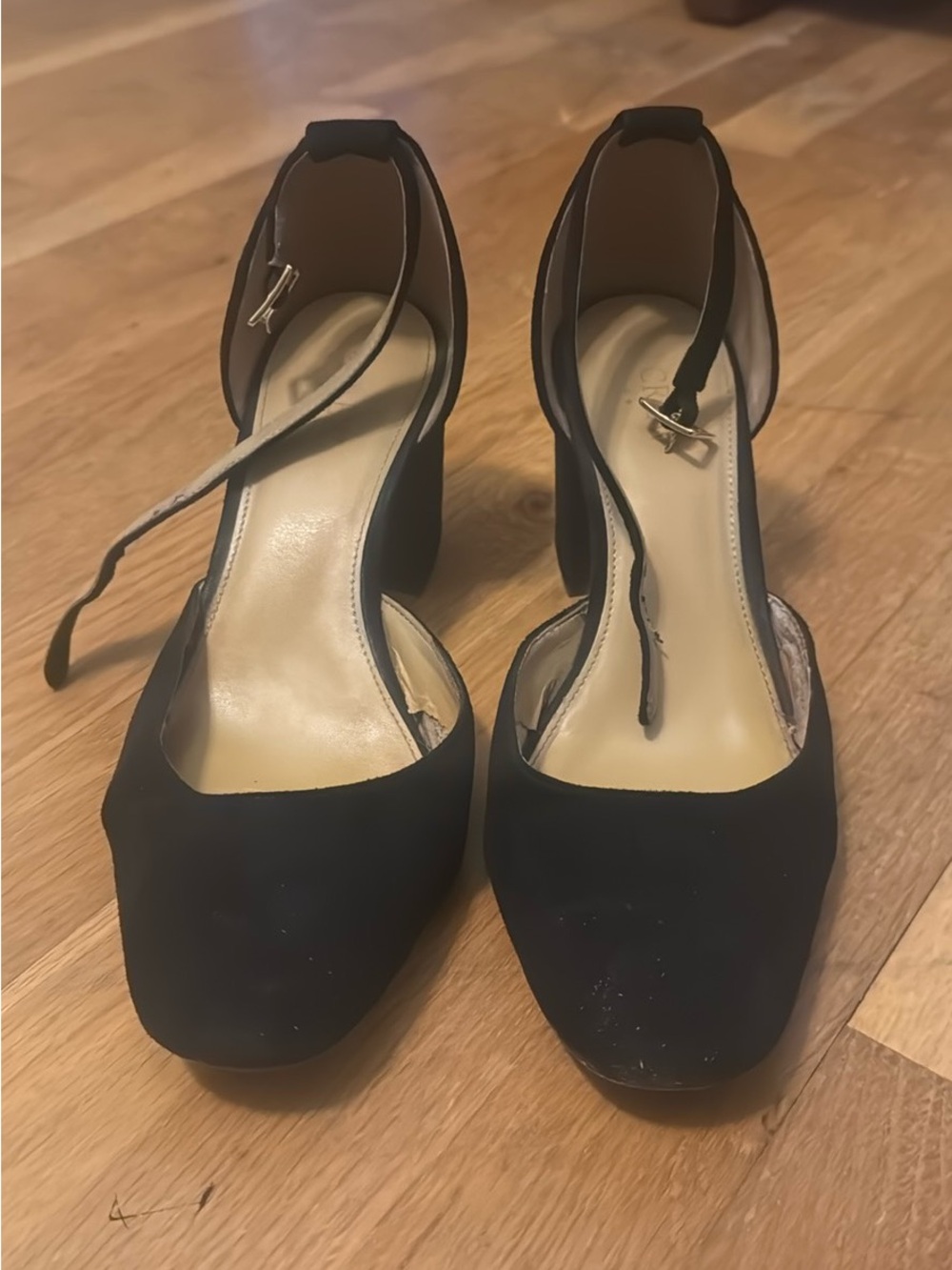 J. Crew Factory Black Suede Ankle Strap Block Heels